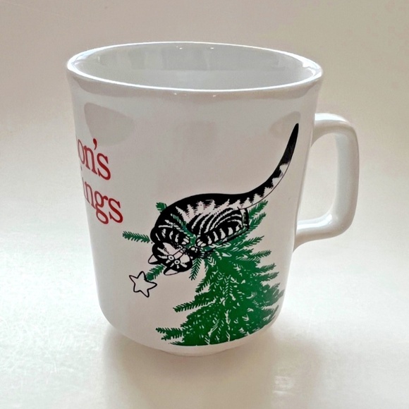 B. Kliban cat Seasons Greetings Mug  Tree And Black Cat 1980’s Kiln Craft - Picture 1 of 5
